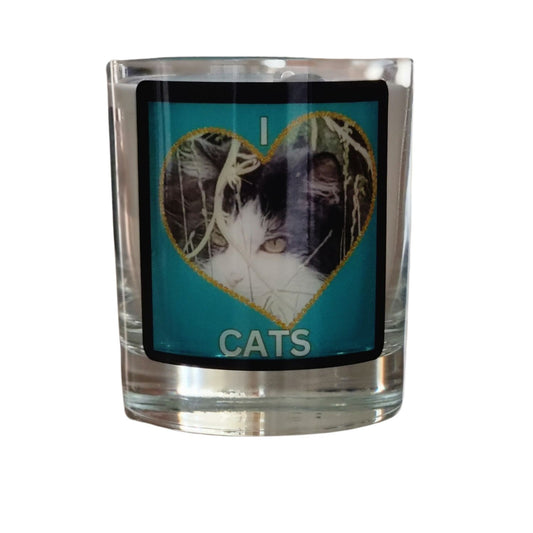 Scented Candle In Glass Container I Love Cats Design Quaver&Lyric