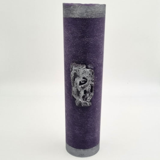 Wax Vase Tall Cylinder Purple With Aged Silver Effect Decoration