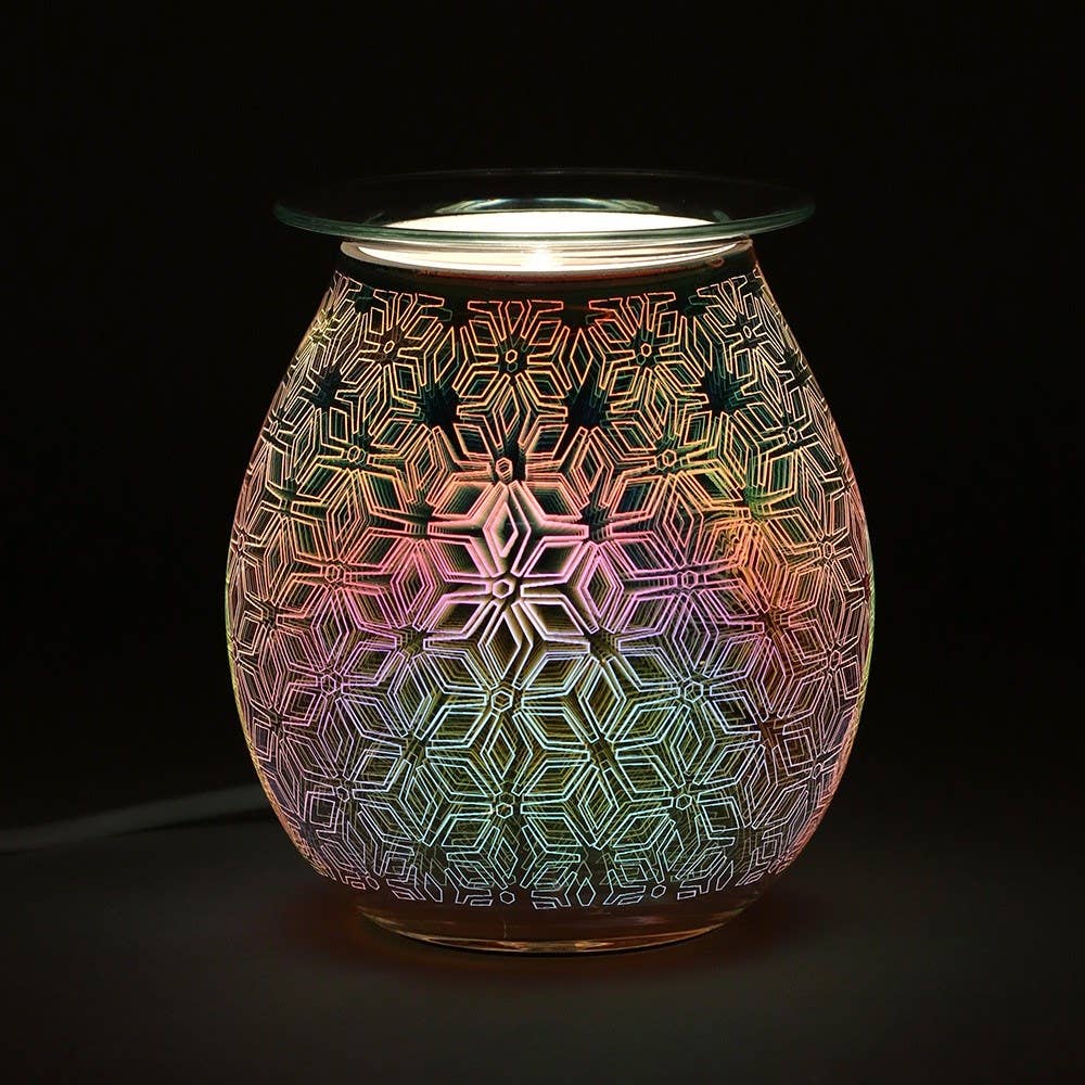 an illuminated Electric Oil Burner and wax warmer  with 3D Geometric Flower design