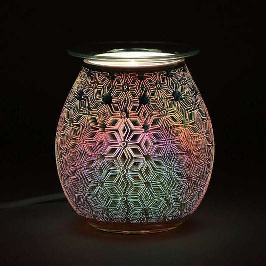 an illuminated Electric Oil Burner and wax warmer  with 3D Geometric Flower design