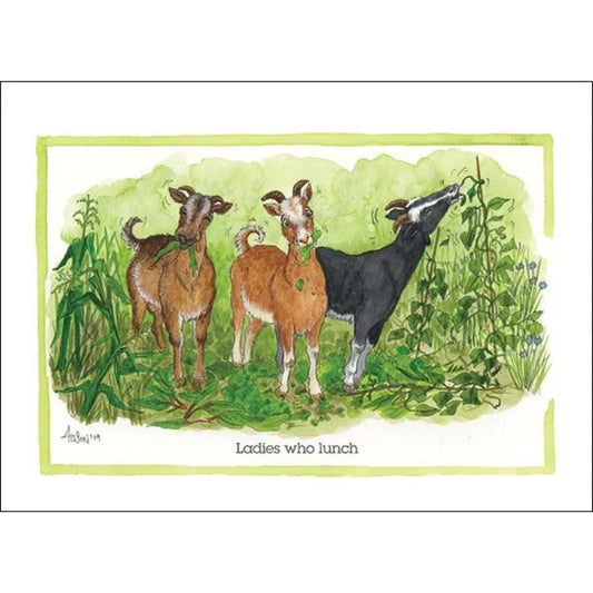 Alisons Animals Funny Goat Greeting Card "Ladies Who Lunch"