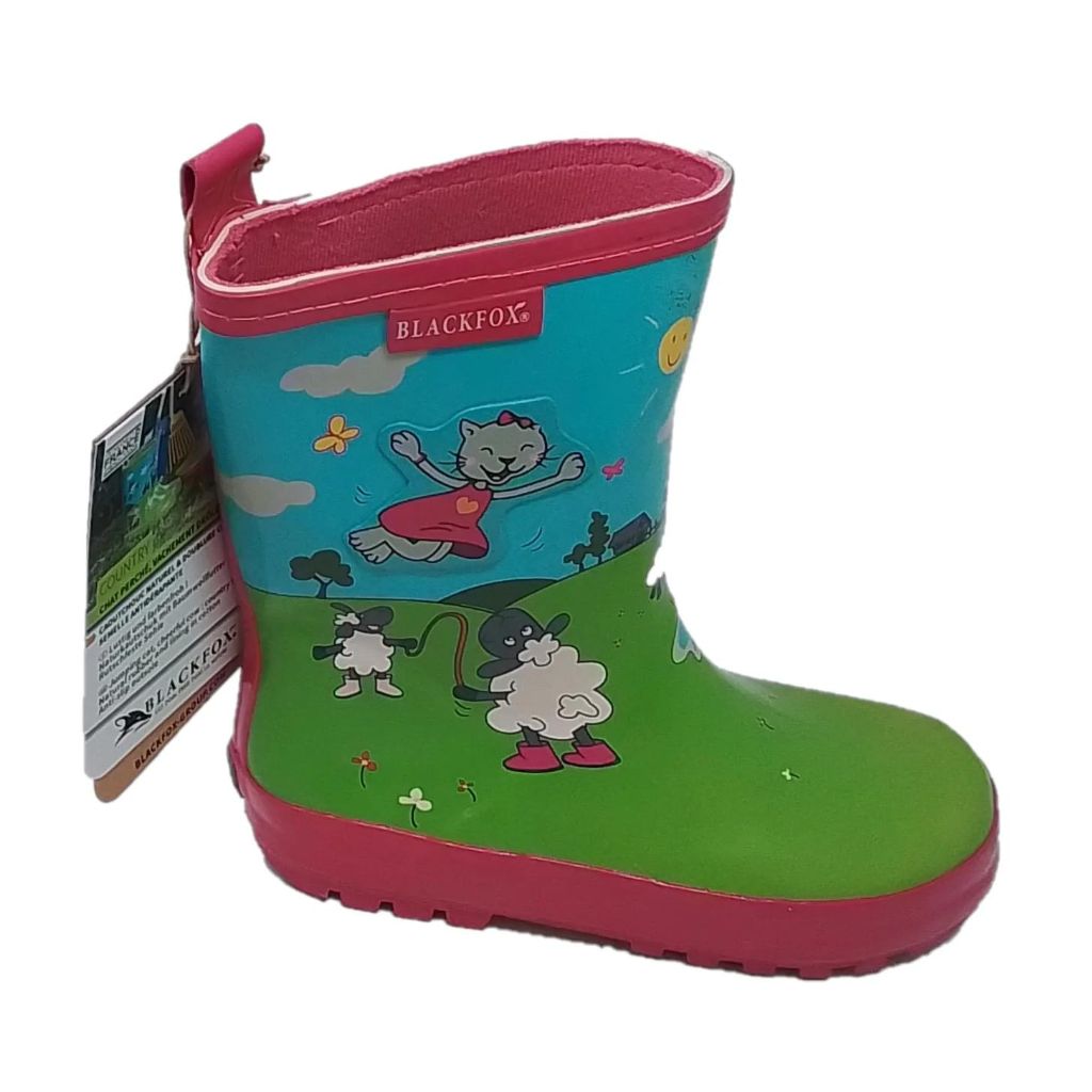 Black Fox Kids Wellies Farm and Cat Theme Pink