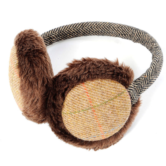 country style tweed ear muffs with faux fur