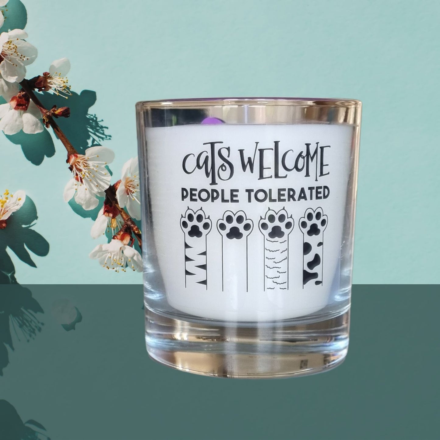 Scented Candle In Glass Container Cats Welcome Design Quaver & Lyric