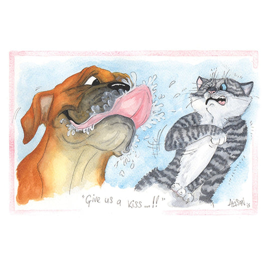 Alisons Animals Funny Dog Card "Give Us a Kiss!!"