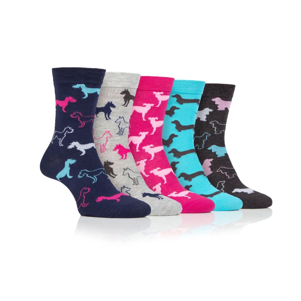 Ladies Crew Socks Dog Design 5 Pairs Multi-Pack