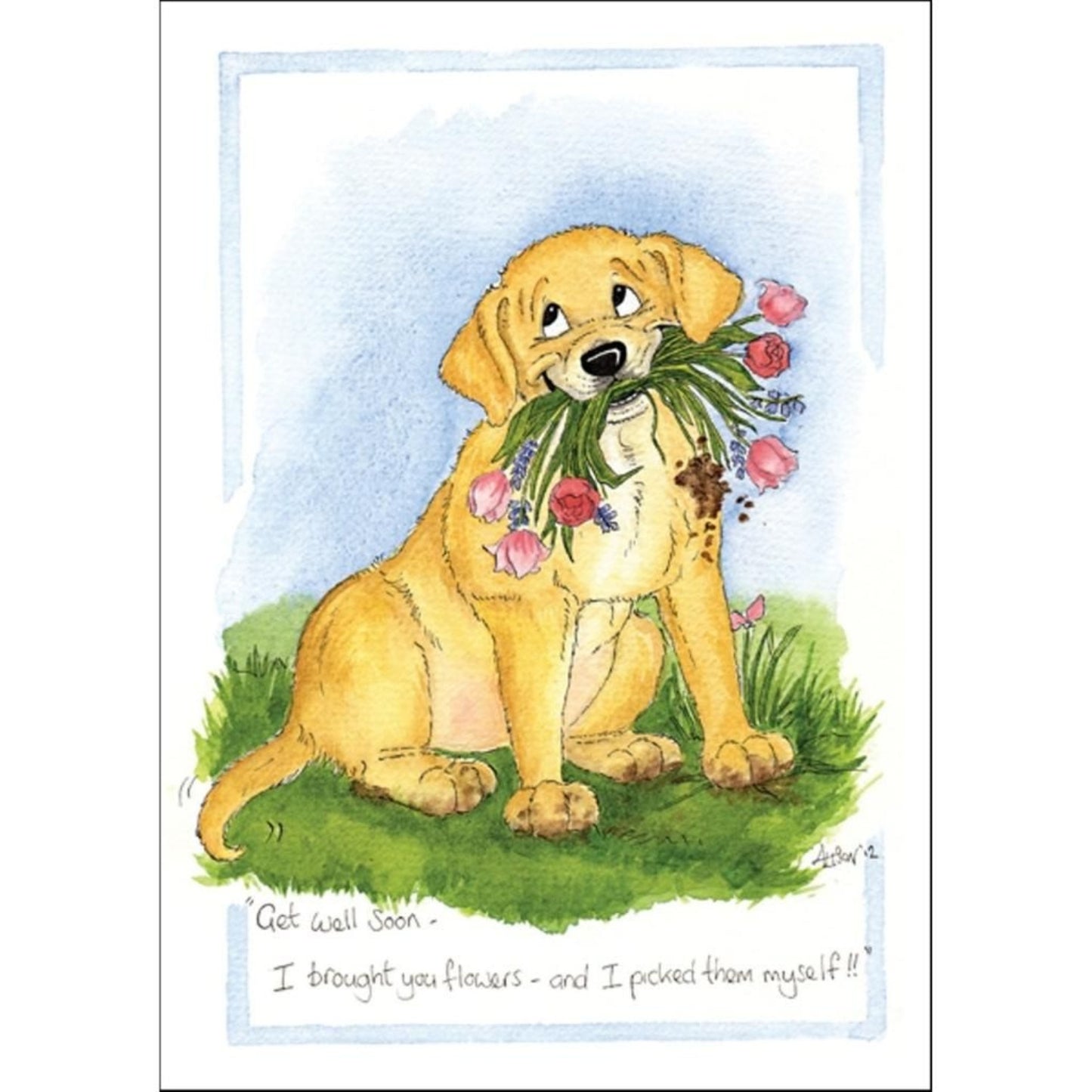 Alisons Animals Funny Dog Card "I Brought You Flowers"