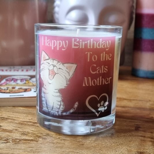 Scented Candle In Glass Container Happy Birthday Cats Mother Gift