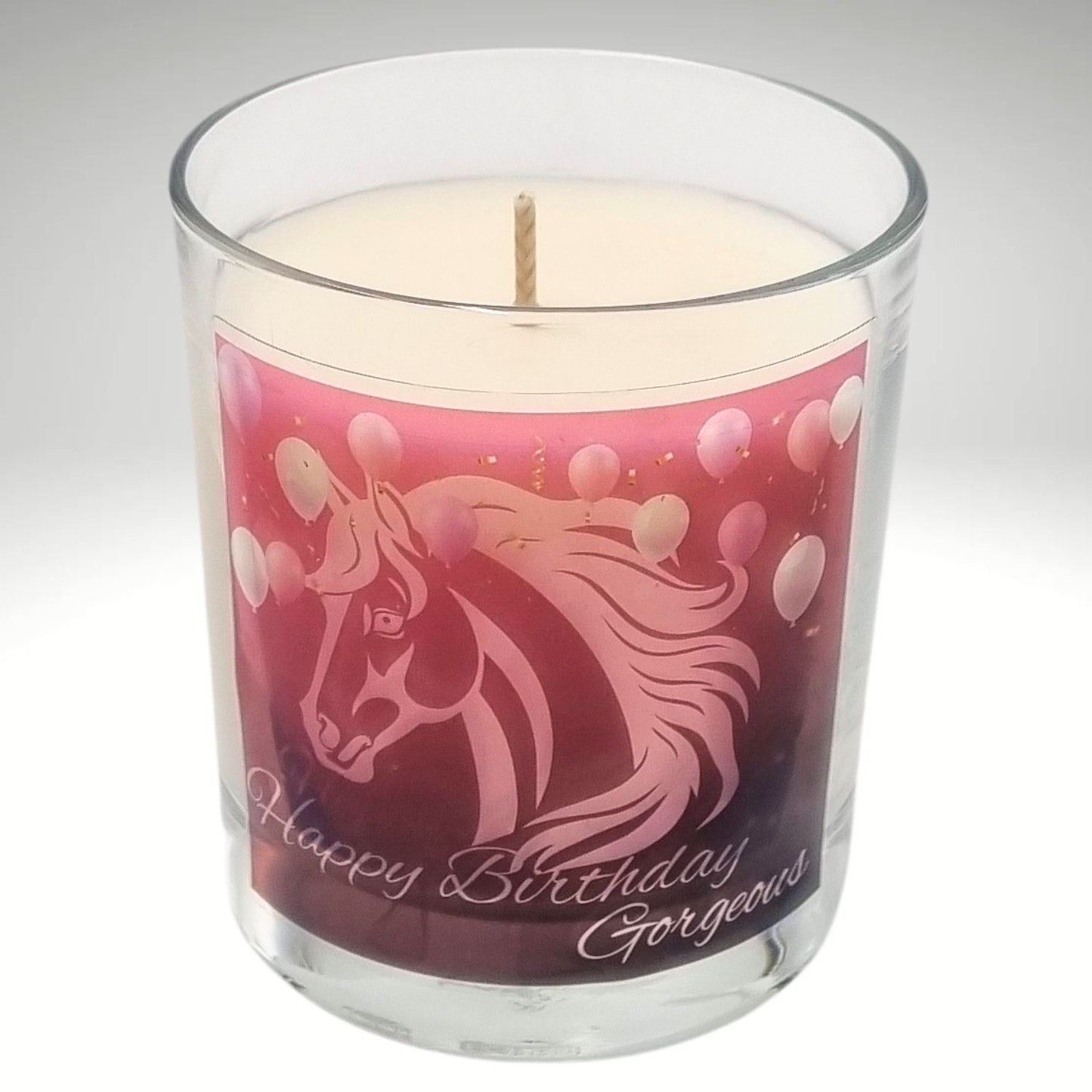 Scented Candle In Glass Container Happy Birthday Gorgeous Horse Design