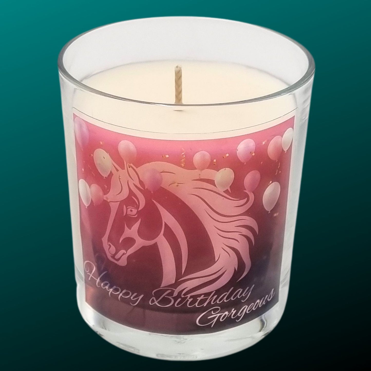 Scented Candle In Glass Container Happy Birthday Gorgeous Horse Design