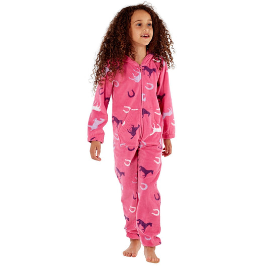 Fleece Bodysuit One Piece With Horse and Horseshoe Pattern Age 3/4