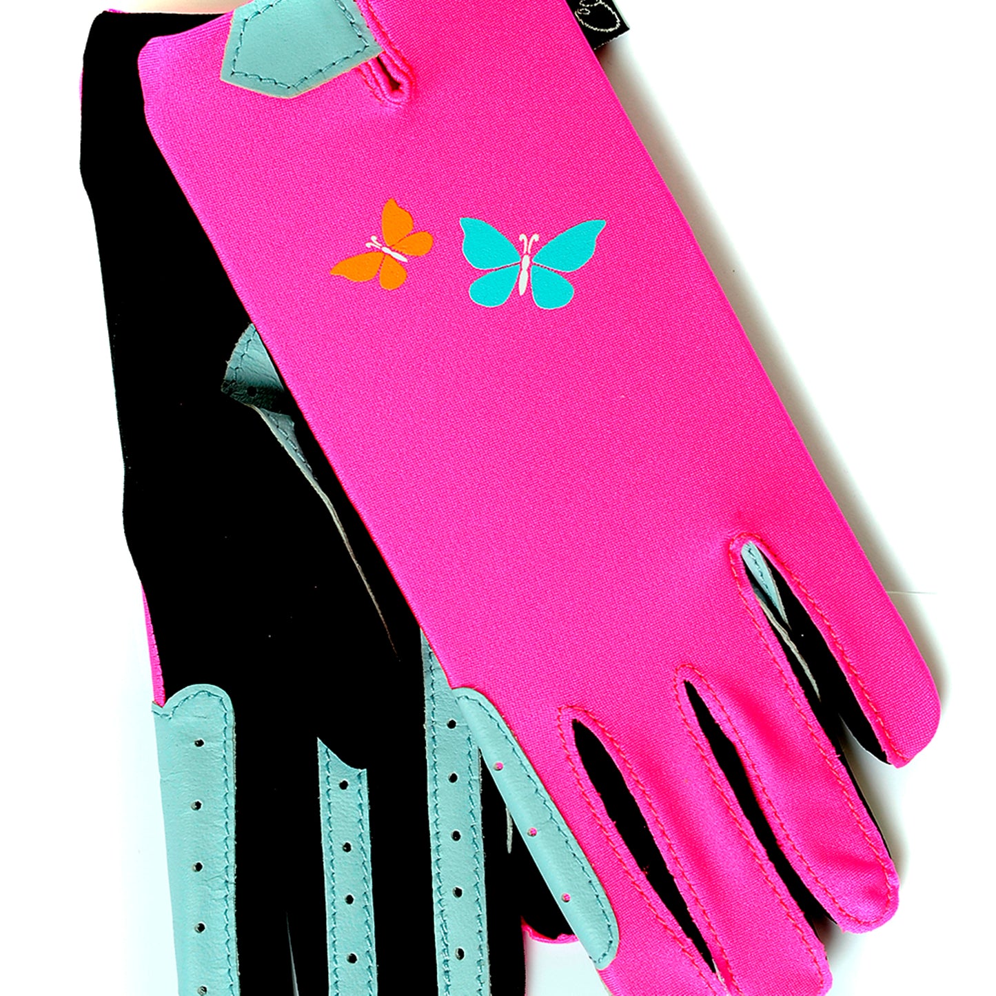 Children's Stretch Horse Riding Glove Pink Butterfly Design One Size