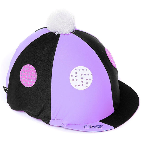 Horse Riding Hat Skull Cap Cover Purple and Black With Glitter Spot Design