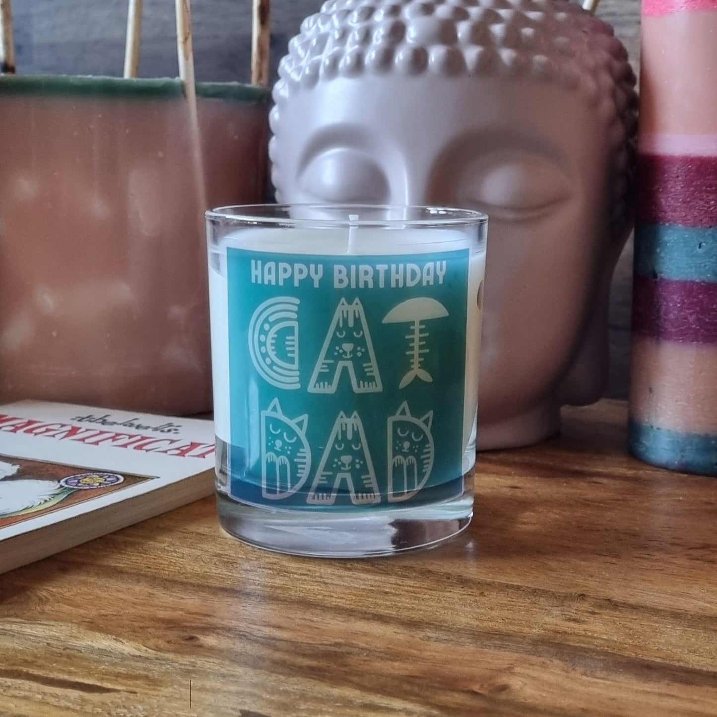 Scented Candle In Glass Container Happy Birthday Cat Dad Gift