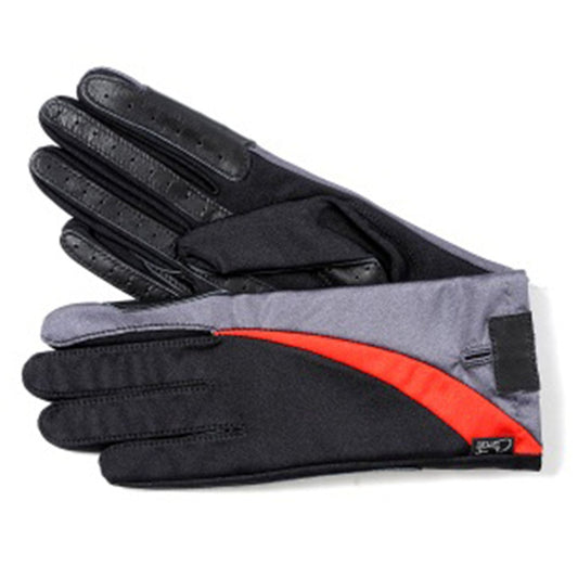 Adults Horse Riding Gloves Black, Grey and Red Stretch With Leather Grip