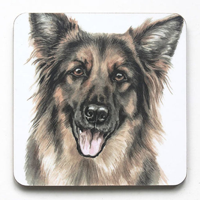 The WaggyDogz Dog Coaster German Shepherd WaggyDogz Square features a lifelike German Shepherd with open mouth and alert ears—an ideal gift for dog lovers.