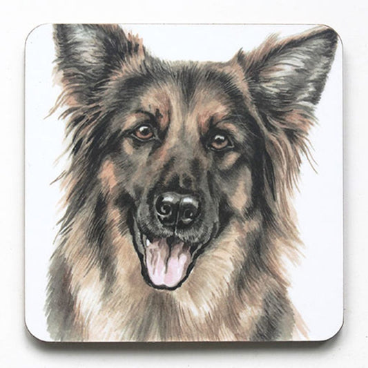 The WaggyDogz Dog Coaster German Shepherd WaggyDogz Square features a lifelike German Shepherd with open mouth and alert ears—an ideal gift for dog lovers.