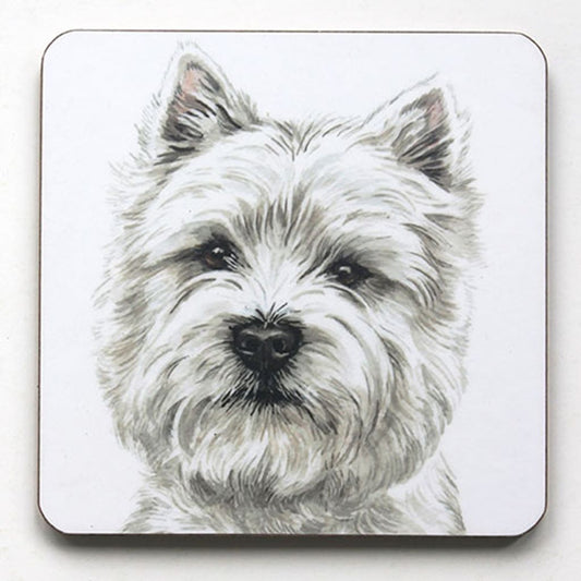 Featuring a West Highland Terrier with pointed ears and dark eyes, this WaggyDogz square coaster showcases charming artwork—perfect for dog lovers. From the WaggyDogz West Highland Terrier Coaster collection.