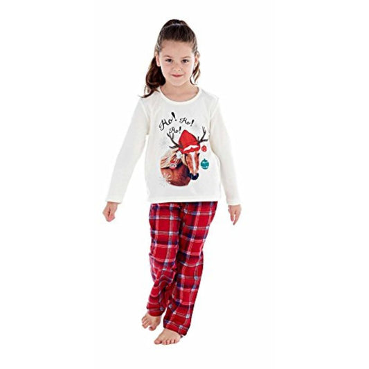 Child's Pyjamas Festive Horse Design With Plaid Bottoms