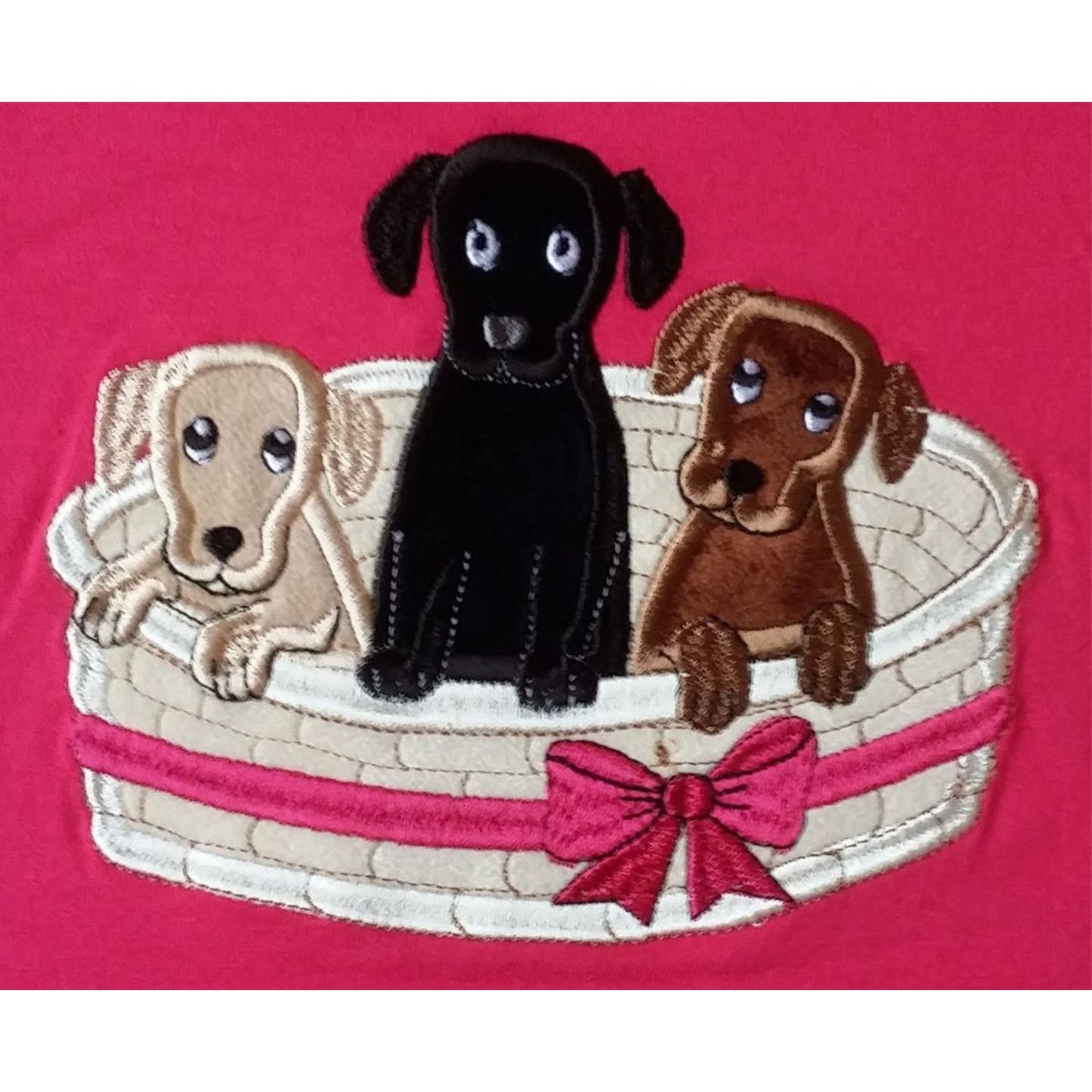 Children's T Shirt Embroidered Basket of Puppies