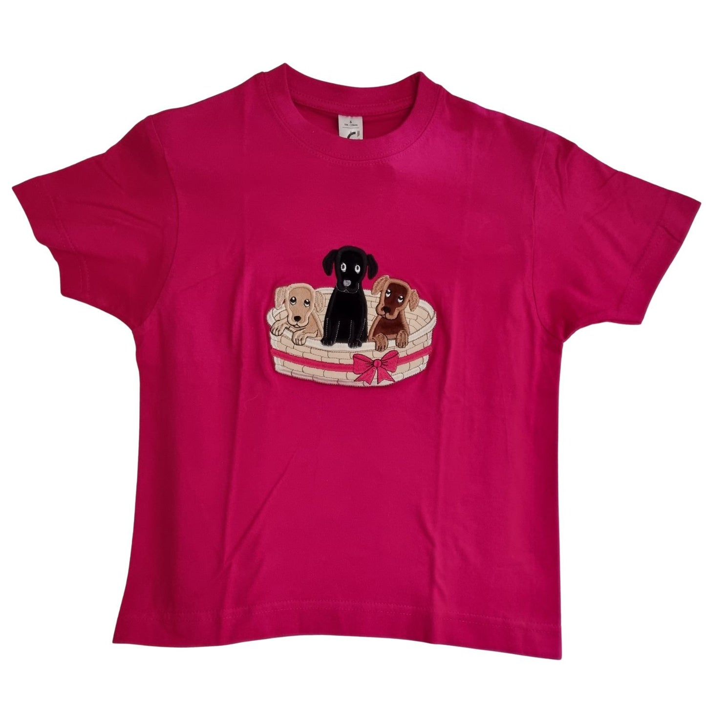 Children's T Shirt Embroidered Basket of Puppies