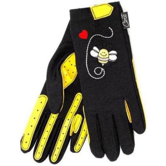 Children's Horse Riding Glove Stretch Black and Yellow Bee Design