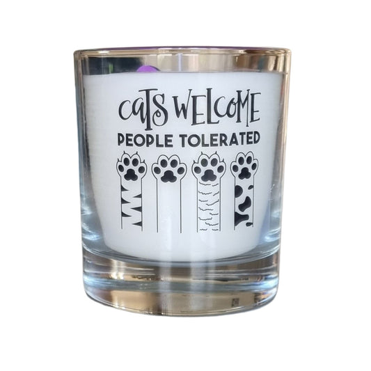 Scented Candle In Glass Container with Cats Welcome Design
