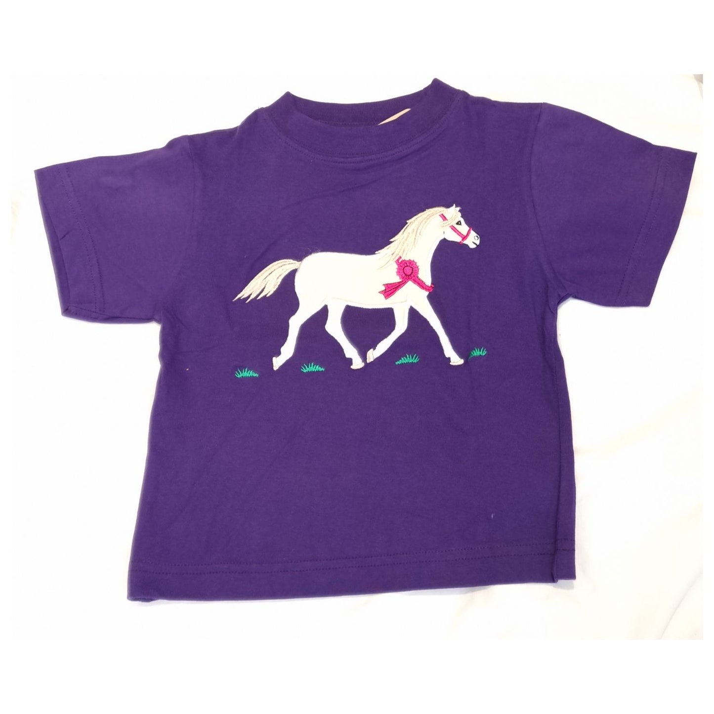 From British Country Collection, this kids essential is a purple Embroidered T Shirt with an Applique Champion Pony designâ€”perfect for any horse-loving child.