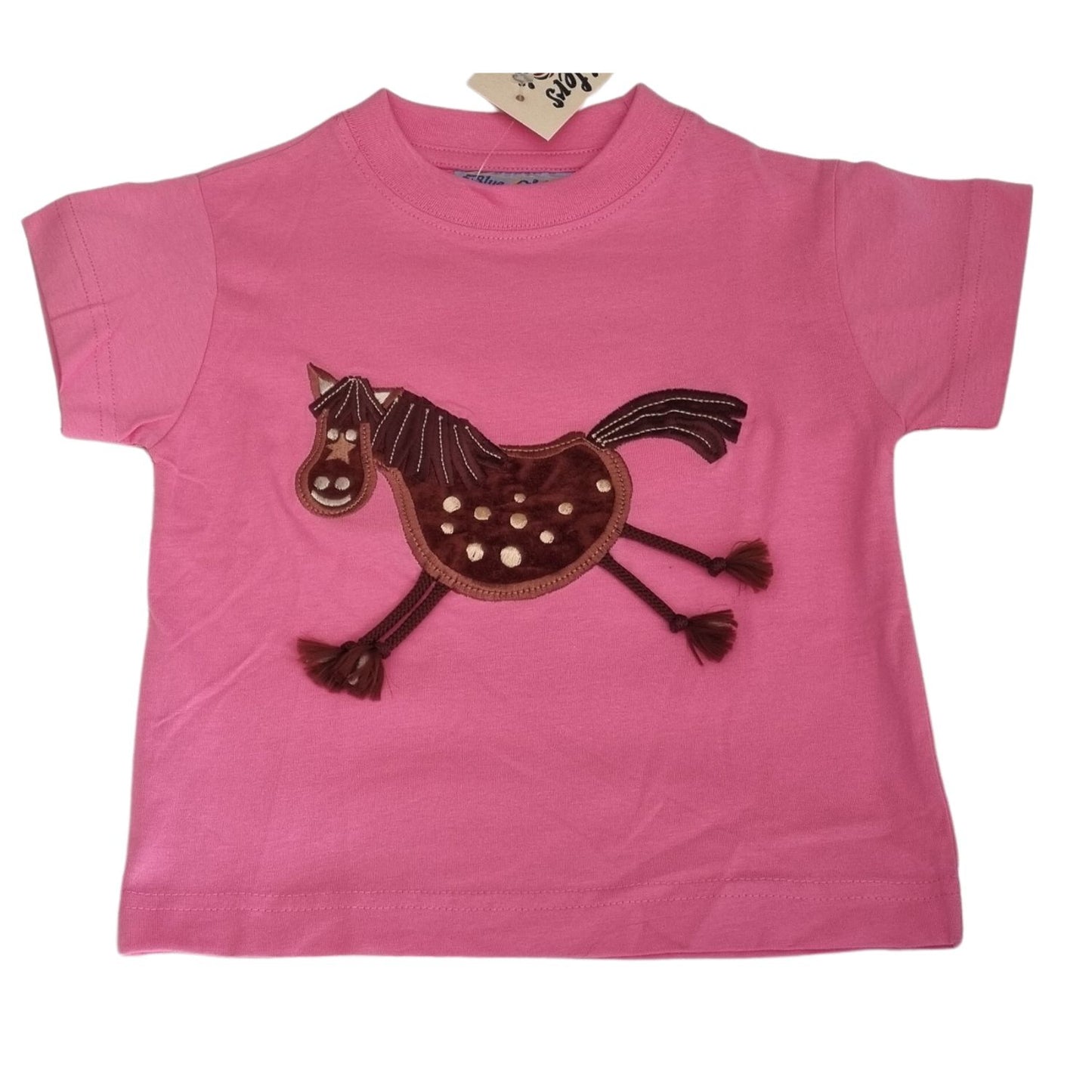 Children's T Shirt Pink With Embroidered Applique Crazy Horse With Dangly Legs