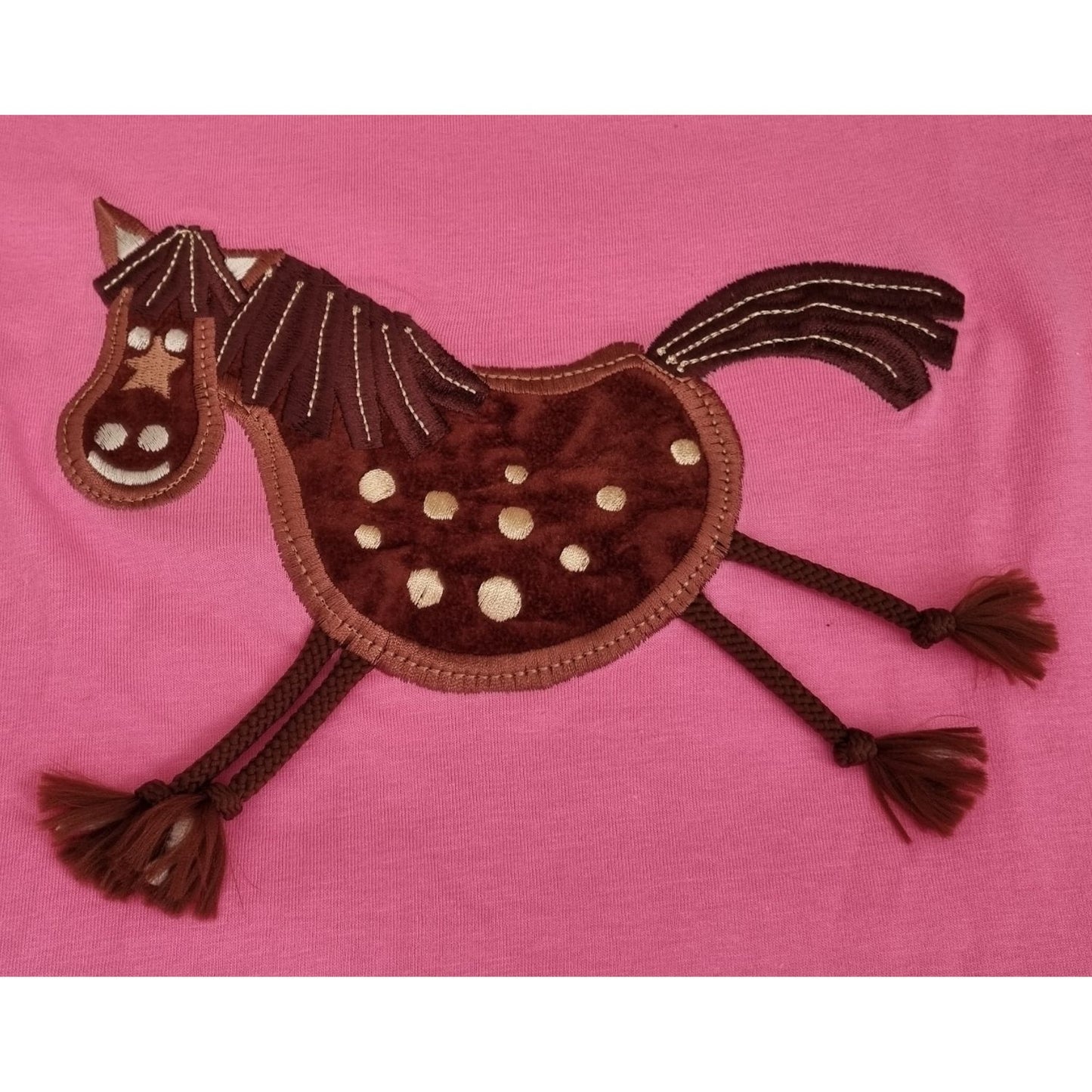 Children's T Shirt Pink With Embroidered Applique Crazy Horse With Dangly Legs