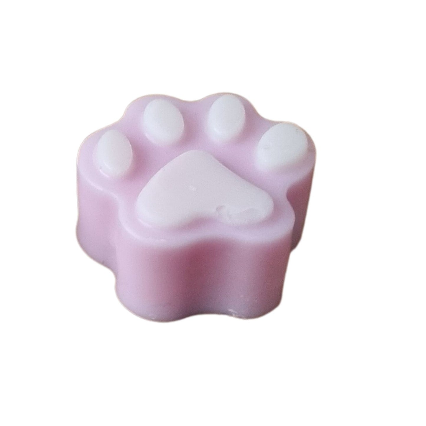 a pink paw shaped wax melts with white paw pads