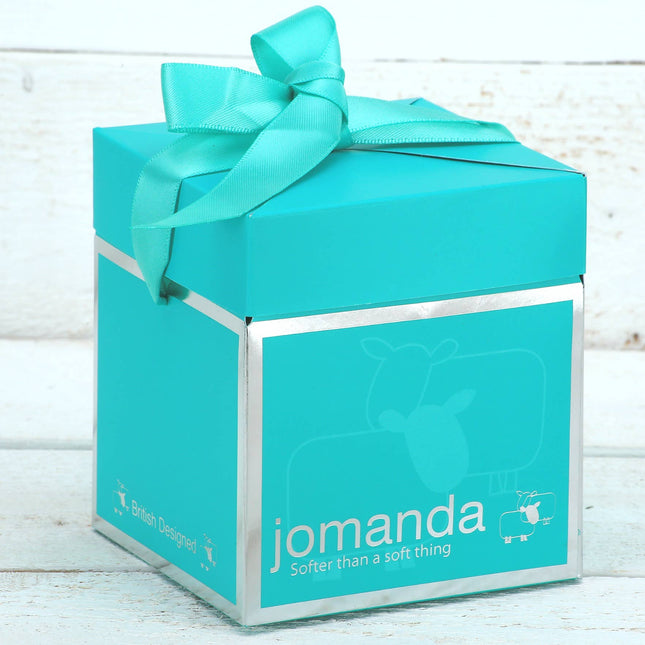 A turquoise gift box with a matching bow, featuring Bunny Teddy Bear Jomanda Mini Soft Plush Toy by Jomanda Soft Toys & Accessories. Made with plush materials and white animal designsâ€”perfect newborn baby gift.