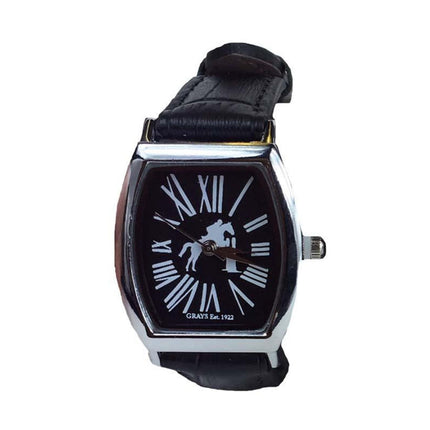 Grays Watch Heritage Equestrian Jumping Horse Design Coal Coloured Leather Strap