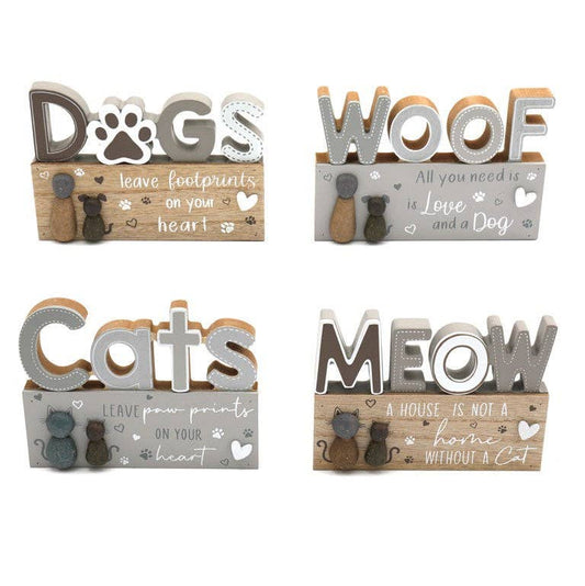 four cat and dog indoor wooden block signs
