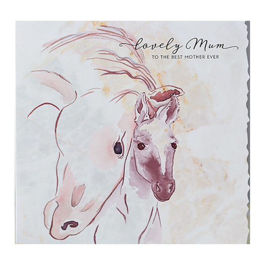 Deckled Edge Lovely Mum Horse Blank Greeting Card With Envelope