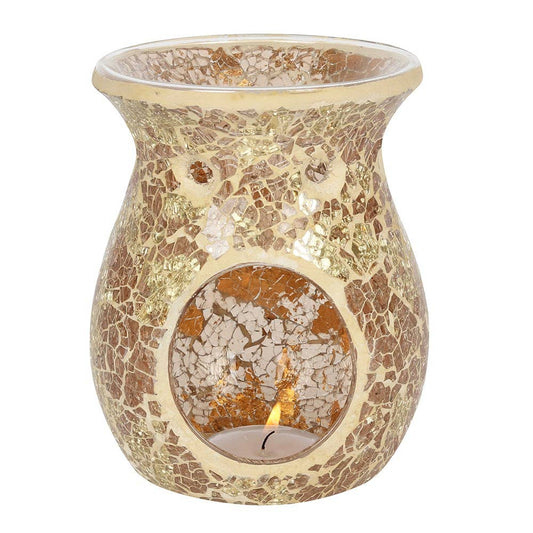 large gold crackle design oil burner wax melt warmer with lit tealight