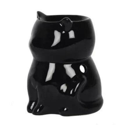 the side view of a shiny black cat wax melt warmer