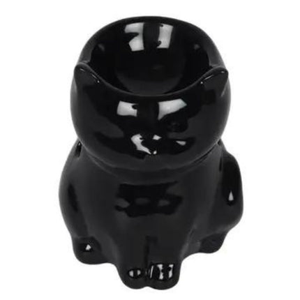 the view from above showing the deep well for wax or oil of a shiny black cat wax melt warmer