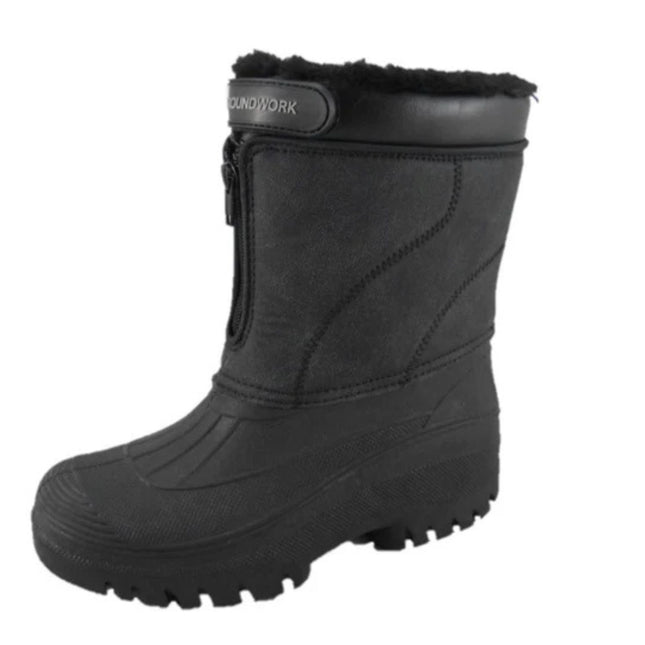 The other side view of a mid calf length groundwork yard, equestrian, dog walking boot with waterproof synthetic lower and water resistant synthetic suede upper