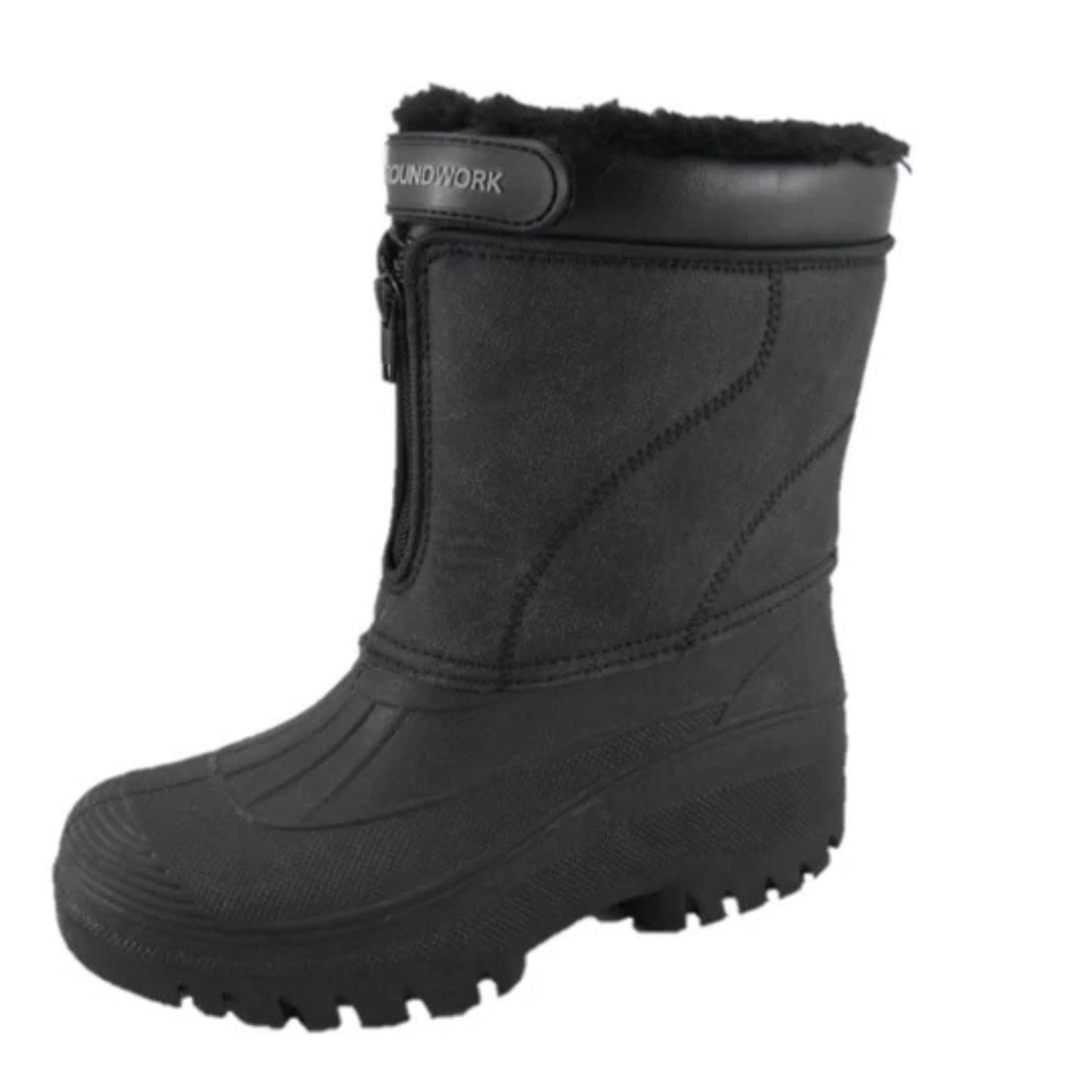 The other side view of a mid calf length groundwork yard, equestrian, dog walking boot with waterproof synthetic lower and water resistant synthetic suede upper
