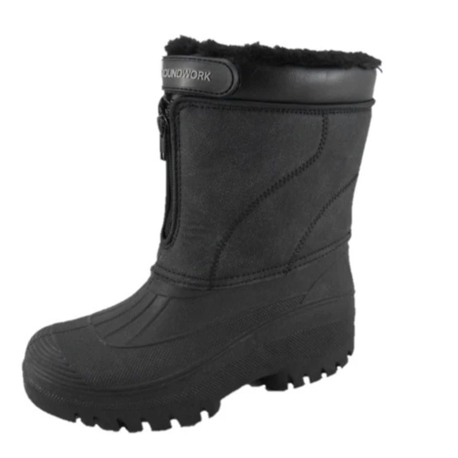 The other side view of a mid calf length groundwork yard, equestrian, dog walking boot with waterproof synthetic lower and water resistant synthetic suede upper