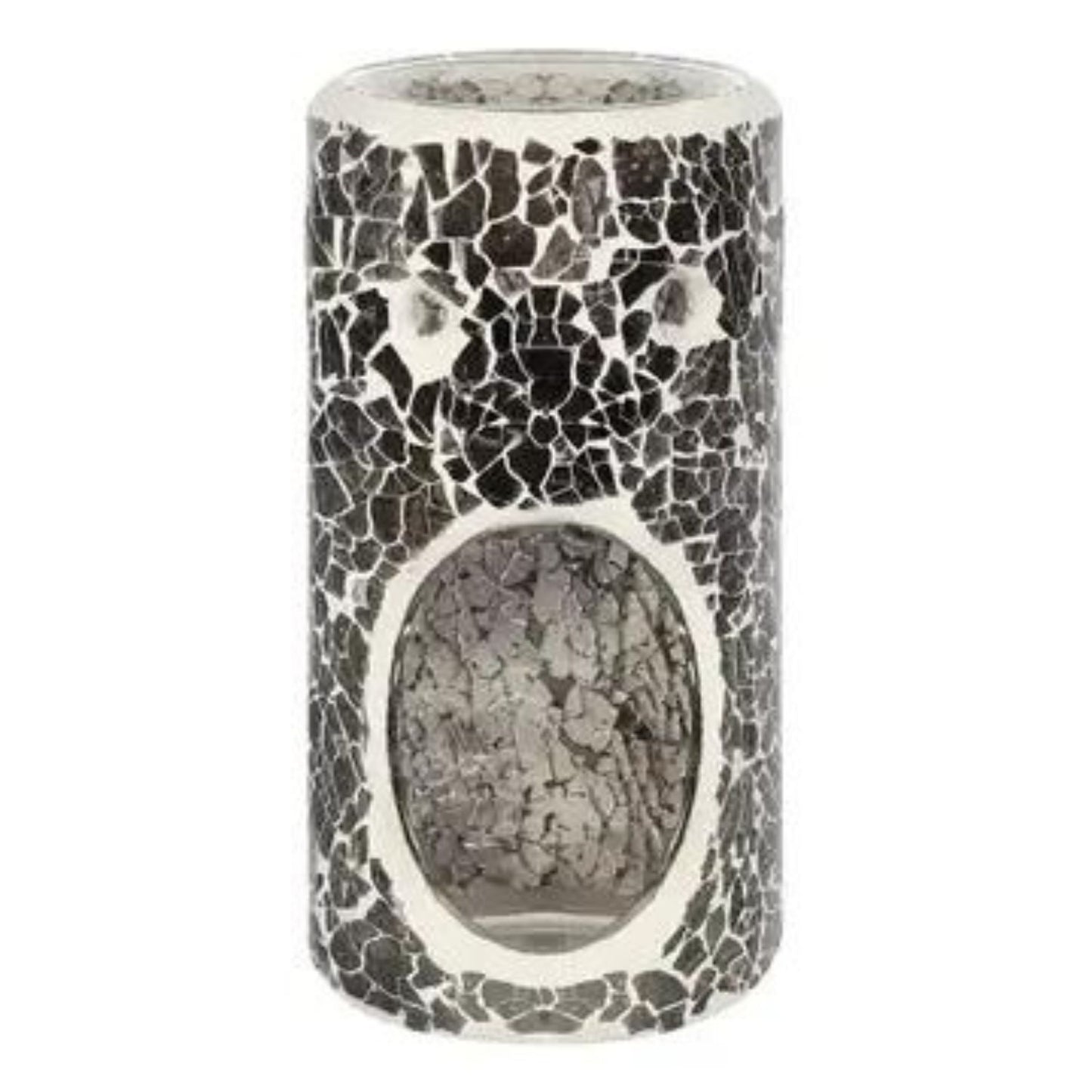 Oil Burner and Wax Warmer Gunmetal Grey Pillar Crackle Ceramic Design