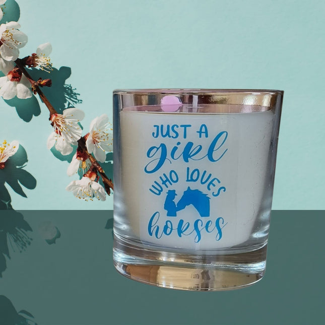 Scented Candle Glass Container Girl Who Loves Horses Design