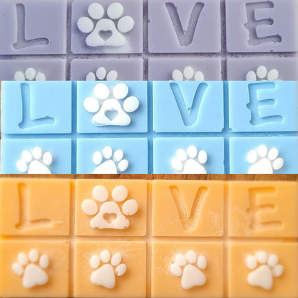 A group of three Scented Wax Melt bar with love and white paw prints