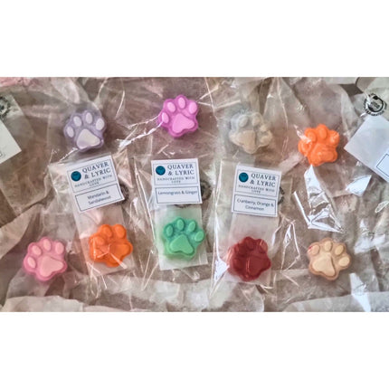 a group of individually packaged Paw Shaped Soy Wax Melts 