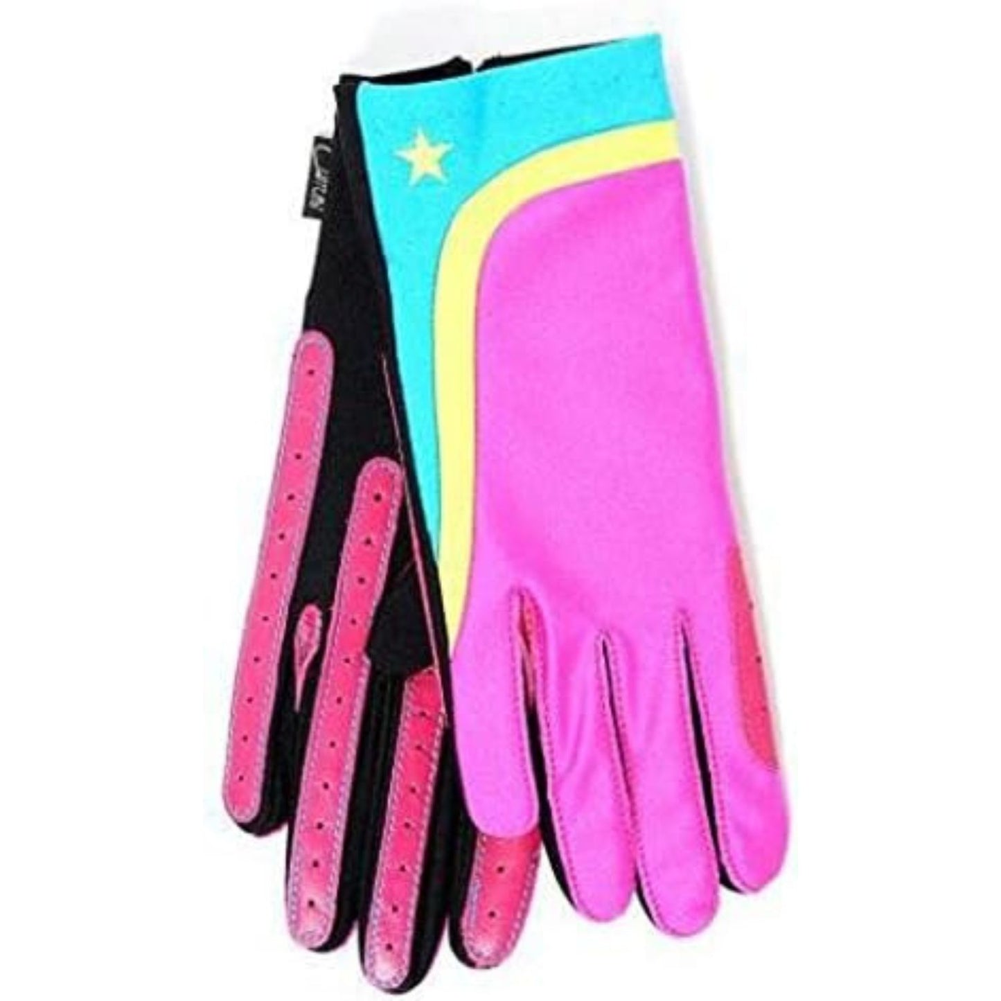 Children's Stretch Horse Riding Glove Pink Bright Star Design One Size