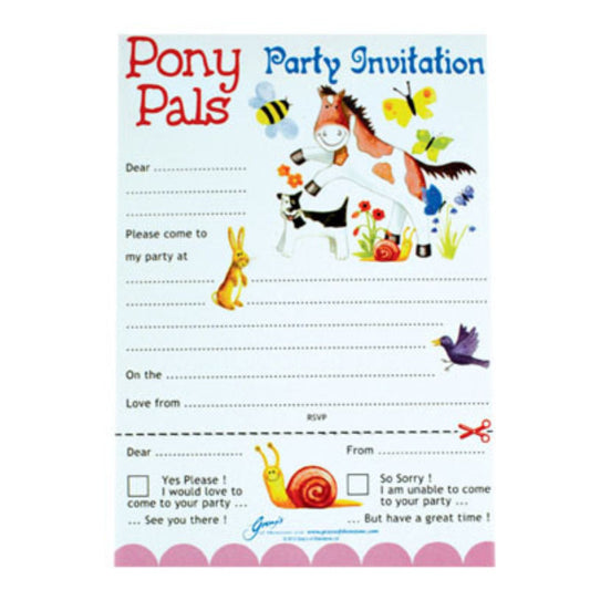 Party Invitations 8 Invites With Envelopes Pony Pals Design For Children's Party