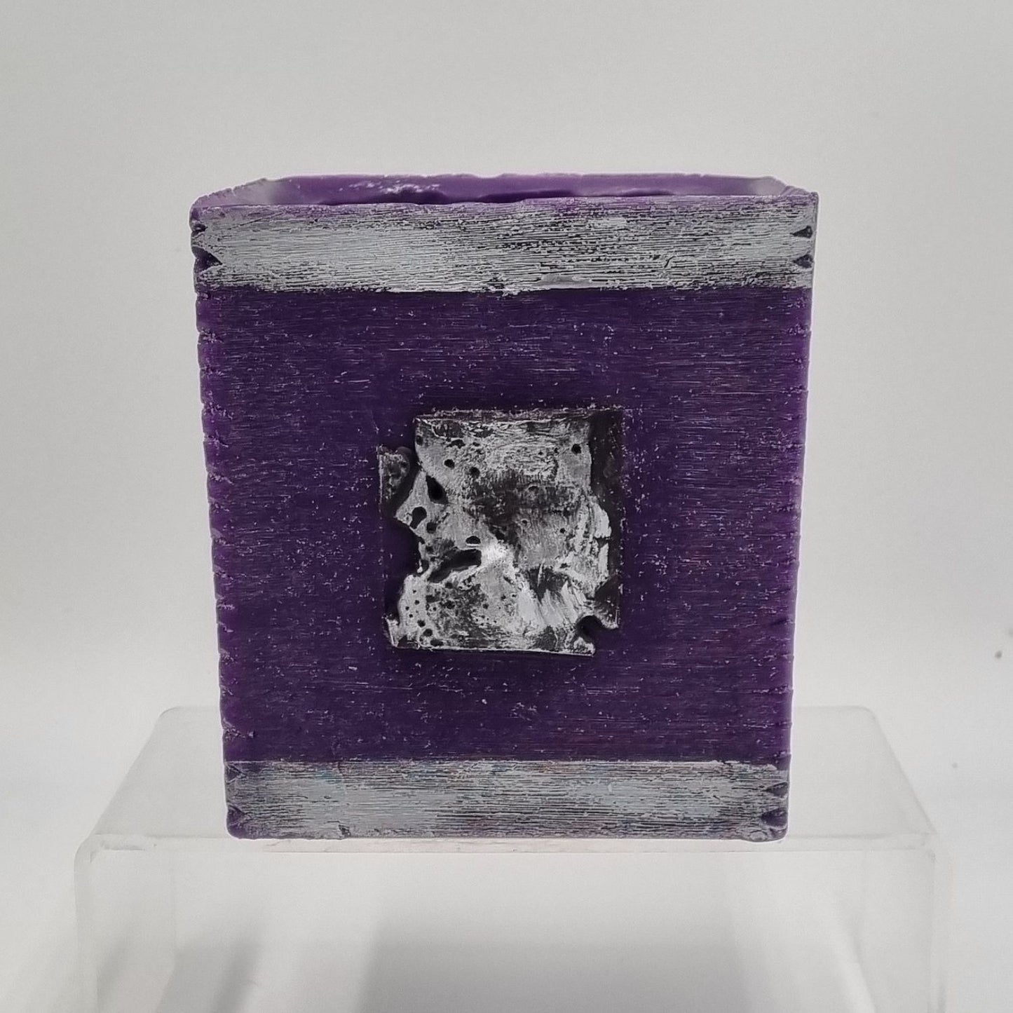 Plant Pot Holder Square Purple Wax With Antique Silver Decoration