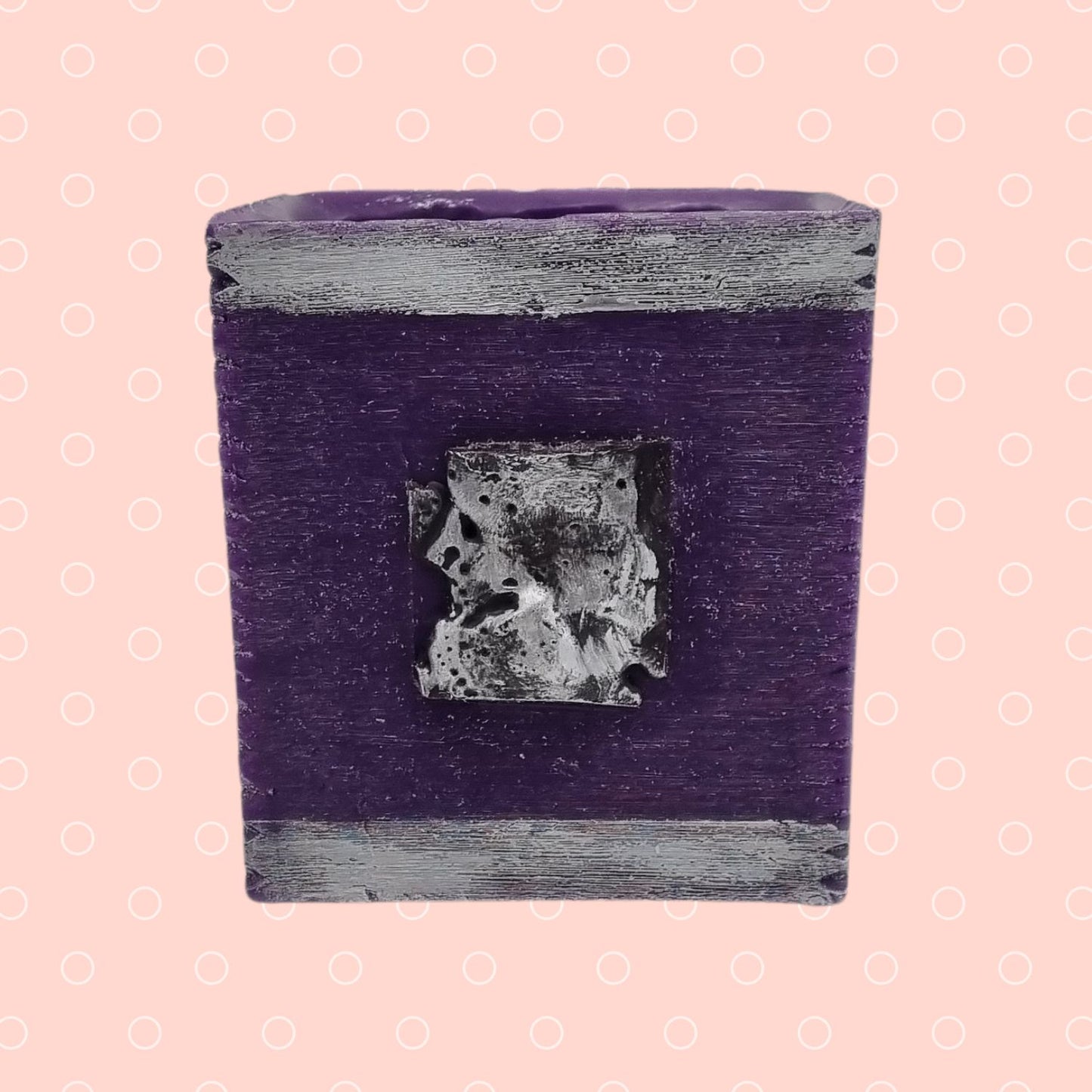 Plant Pot Holder Square Purple Wax With Antique Silver Decoration