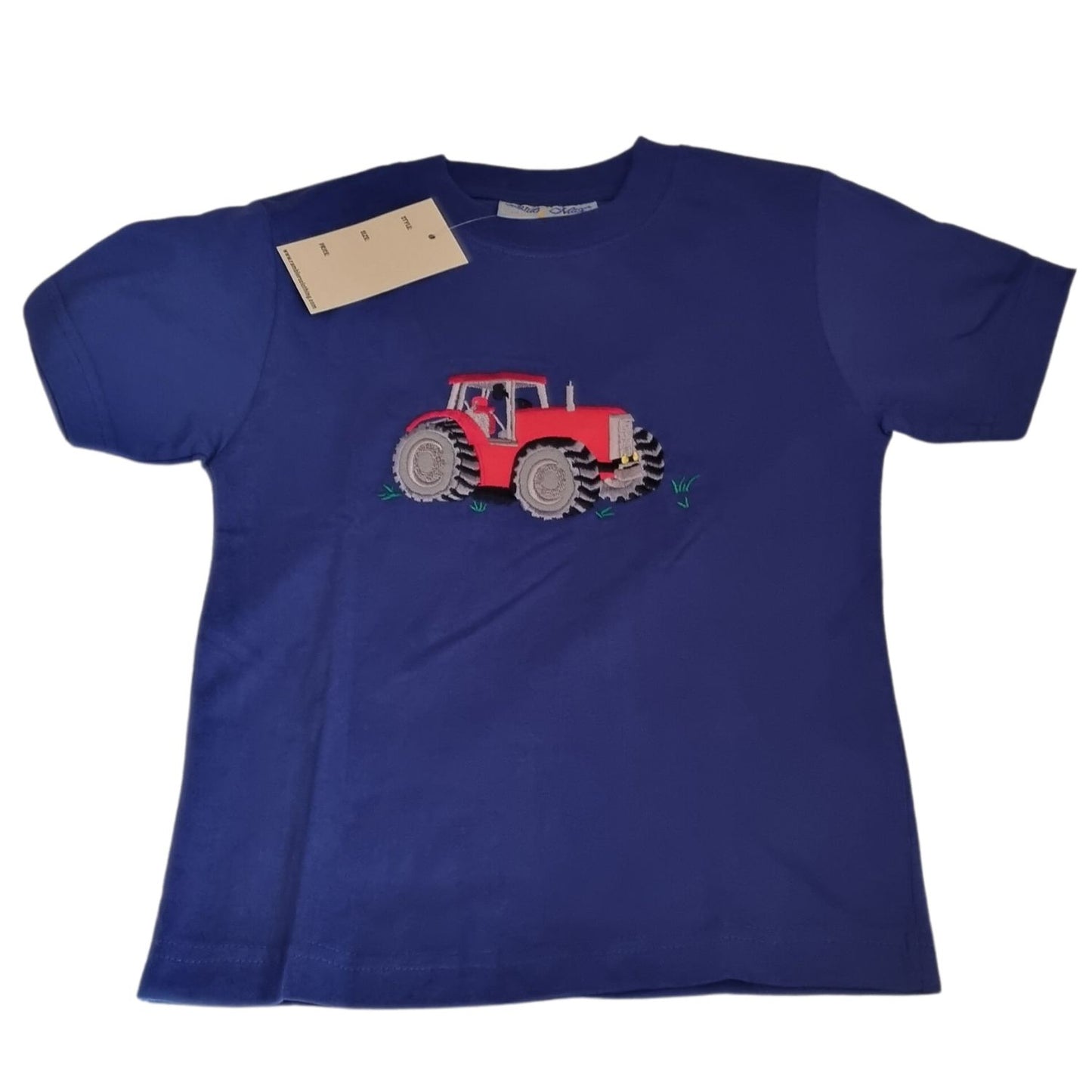 Children's Blue T Shirt With Embroidered Applique Red Tractor